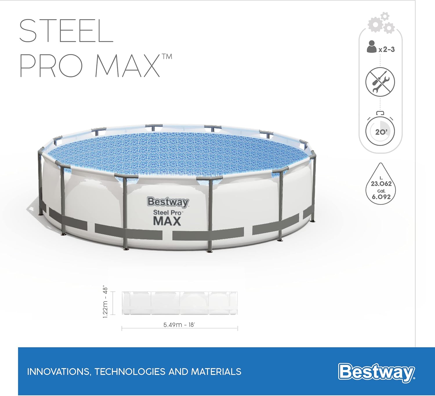 Bestway Piscines hors sol, 18' x 485.49 m x 1.22 m Pool Set